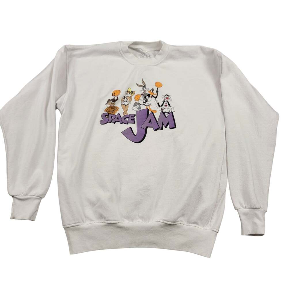 Space Jam Long Sleeve Crewneck Sweatshirt Medium White Looney Tunes